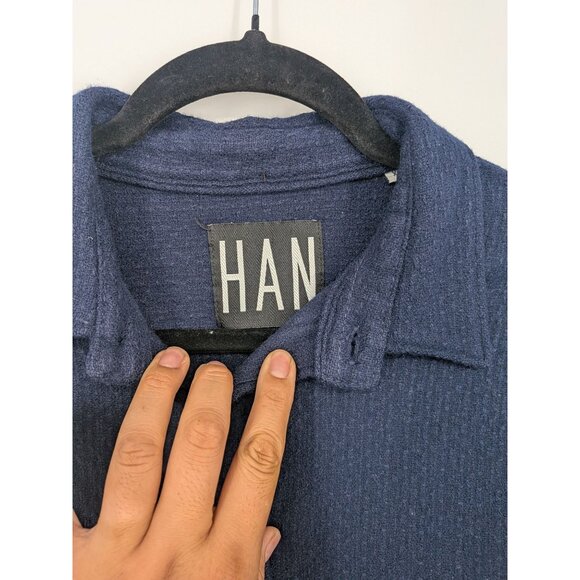 HAN Button Up Shirt Men Size XL Wool Blend Textured Minimalist Danish Timeless - Picture 4 of 10